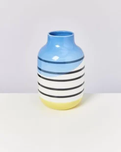 Motel a Miio Nuno Vase L Schwarz-Weis Gestreift Mit Blau Outlet
